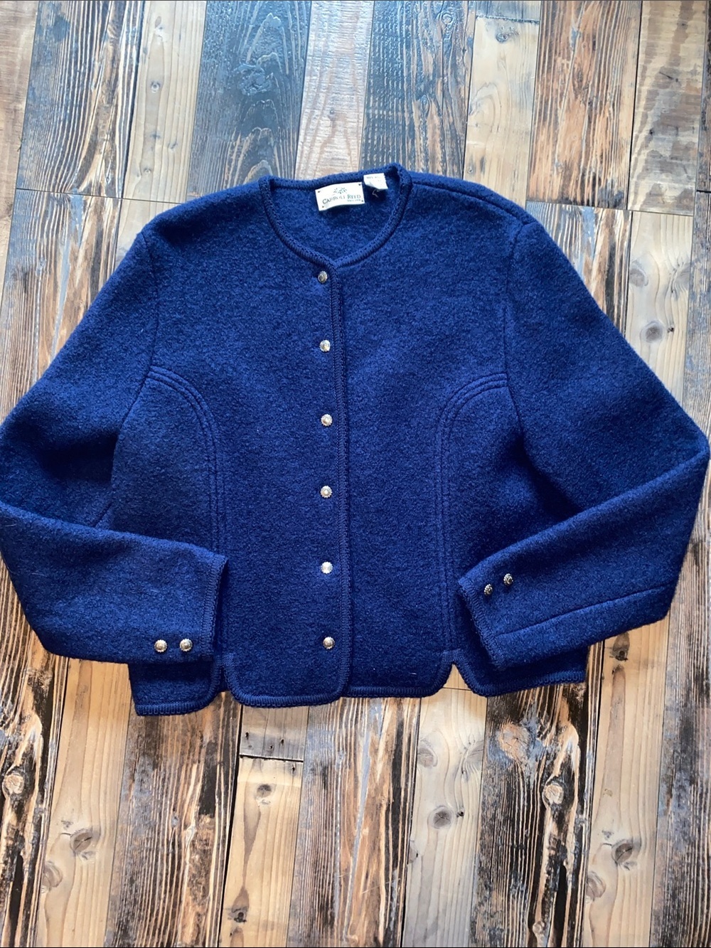 Vintage 90s Navy Button-Front Wool Cardigan Sweater